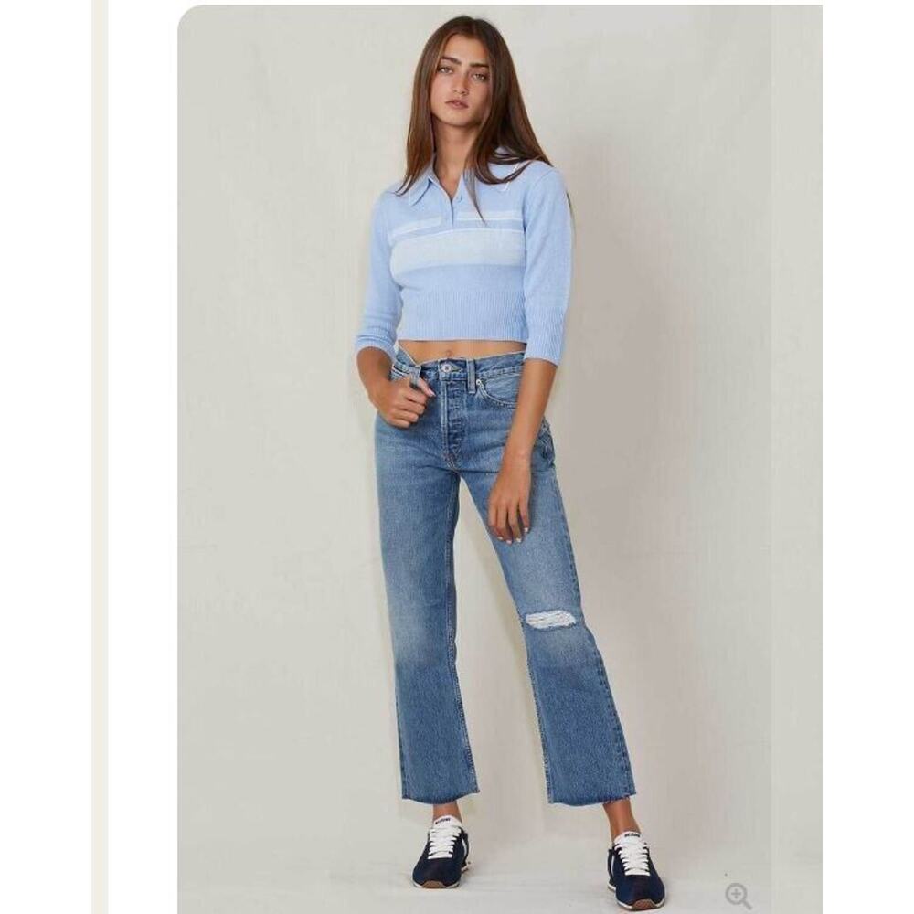 REDONE Sz 25 90s High Rise Loose Straight Leg in Light Worn Blue Distressed